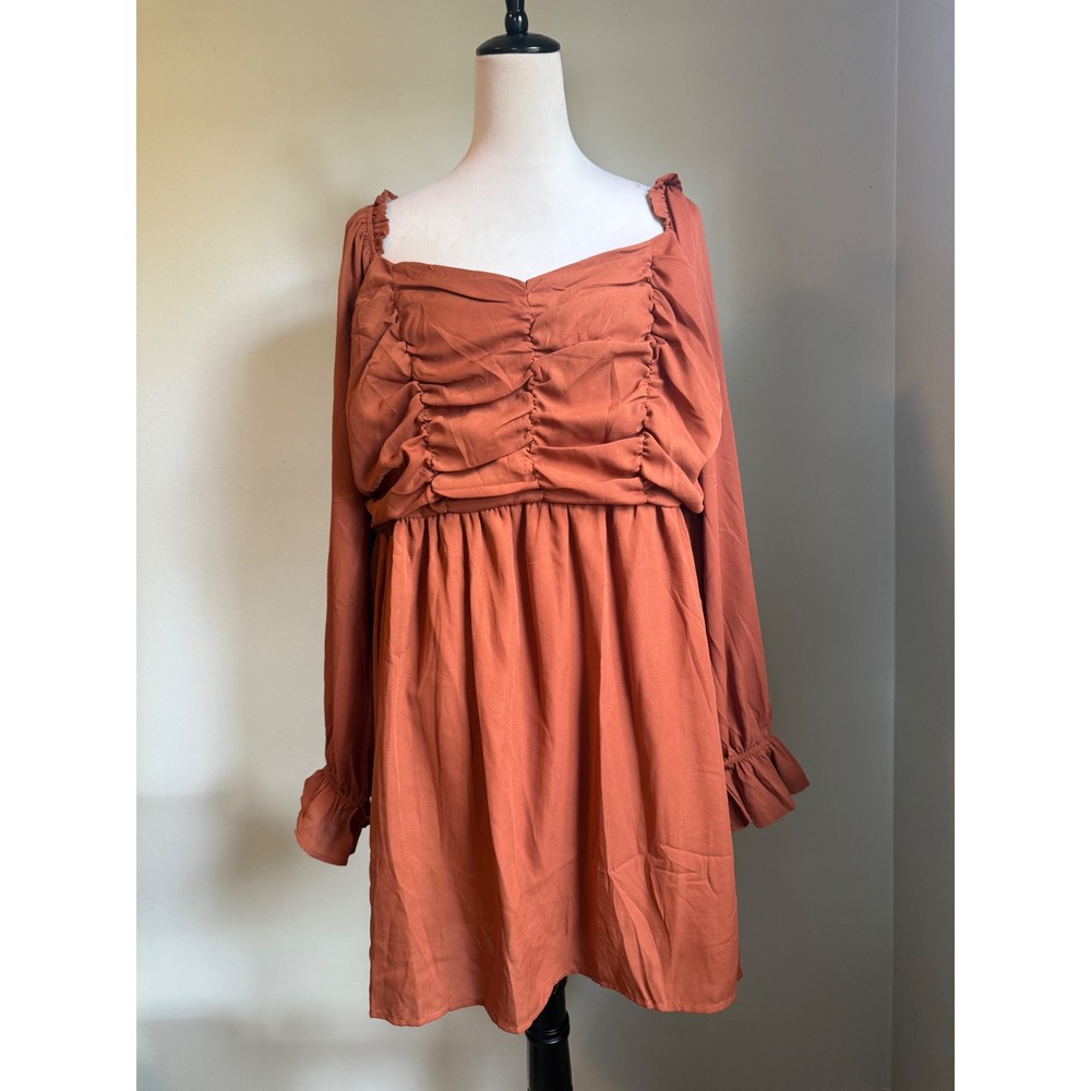 1xL Rust Sweetheart‎ Long Sleeve Mini Dress 1X NWT boho whimsi flowy dainty y2k